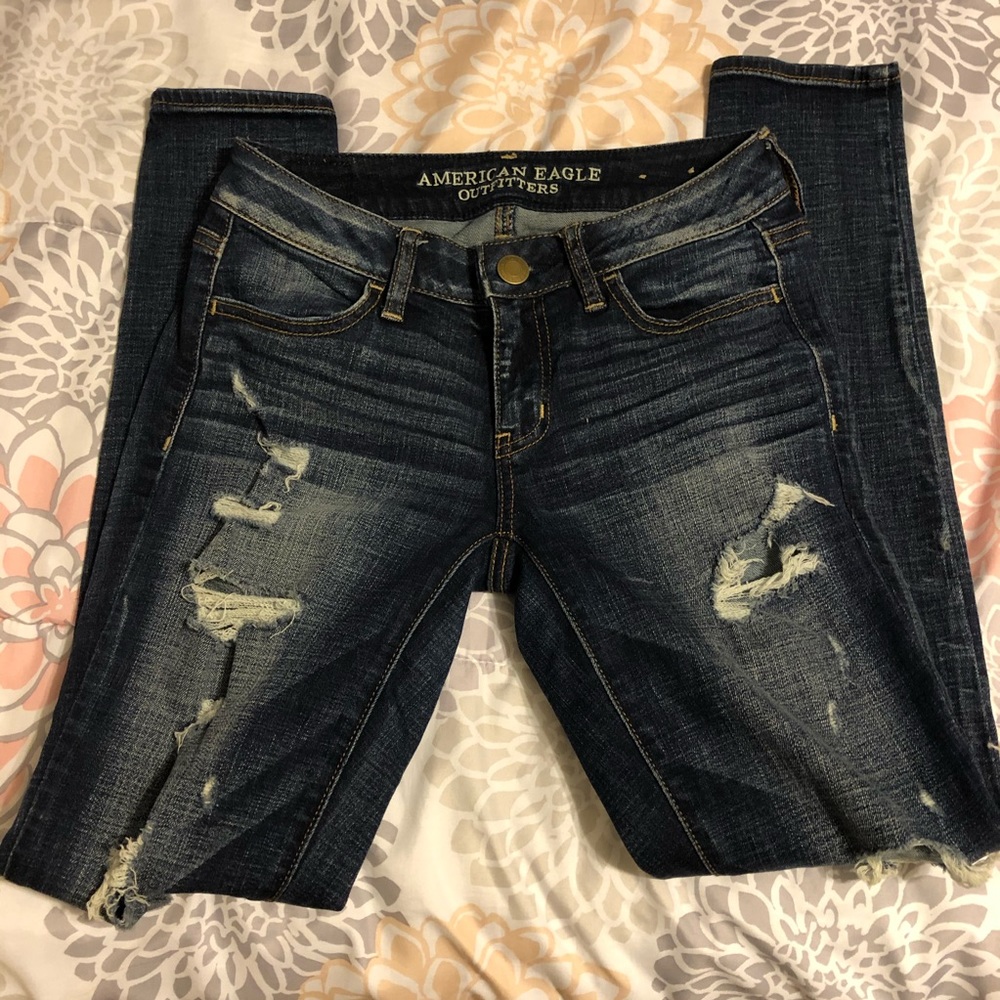 American Eagle Dark Wash Distressed Skinny Jeans